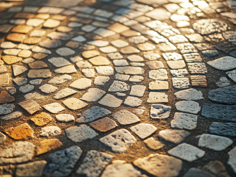Pflastersteine von Sonne beleuchtet