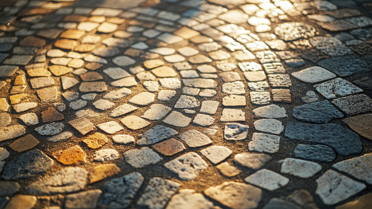 Pflastersteine von Sonne beleuchtet