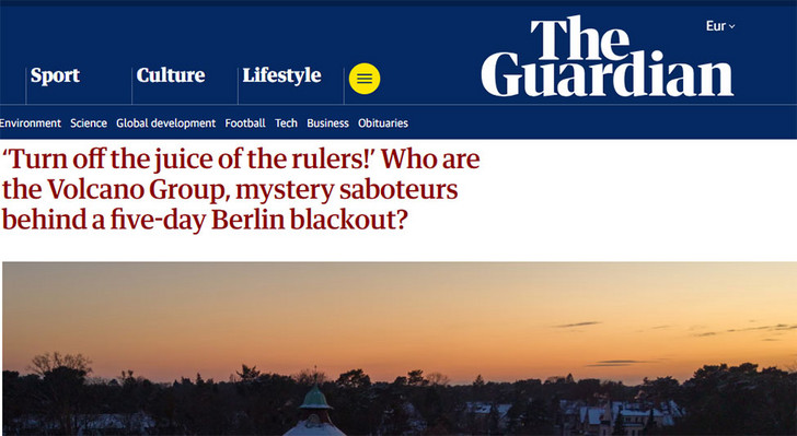 Screenshot vom Artikel des Guardian über den Stromausfall und das Immanuel Krankenhaus Berlin